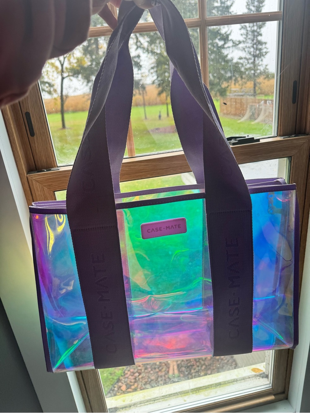 case-mate Holographic Iridescent Tote with Purple Straps